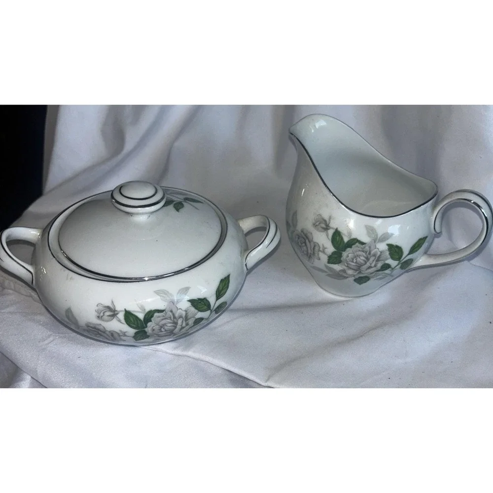 Vintage Sone China Gray Pearl 1873 Cream & Sugar Set Platinum Trim Japan